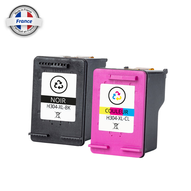 IH304XKR/XCR-2-Premium Compatible pour N°304XL - N9K08AE/N9K07AE C/K/M/Y Inkjet cartridge HP Reman BK 300/COL 300 Pages Avec puce récente avec niveau